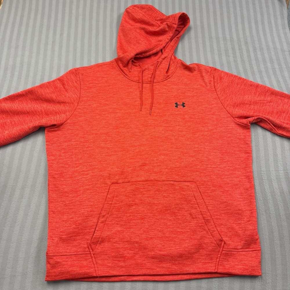 Under Armour Mens XXL ColdGear Armour Fleece Twist Hoodie Pullover Orange Red